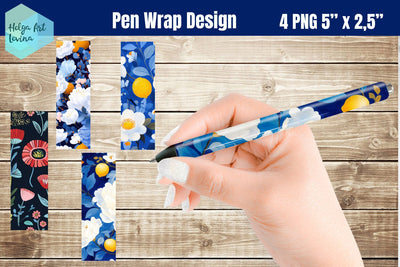 Blue flowers Pen Wraps Sublimation Sublimation Helga Art 