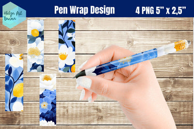 Blue flowers Pen Wraps Sublimation Sublimation Helga Art 