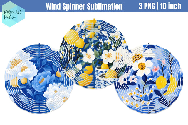 Blue flowers Wind Spinner Sublimation Sublimation Helga Art 