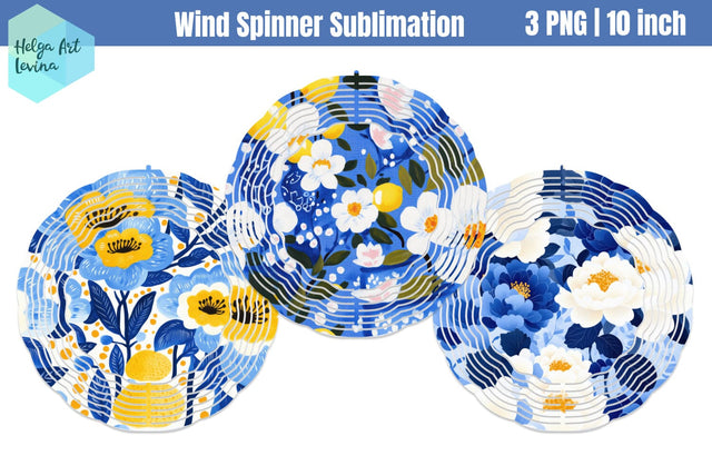 Blue flowers Wind Spinner Sublimation Sublimation Helga Art 