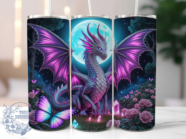 Blue Gem Lotus Dragon Tumbler, Lotus Forest, Seamless Wrap, Sublimation Art, 20oz Tumbler, Fantasy Design, Mythical Theme Sublimation ToriDesigns 