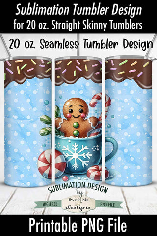 Blue Gingerbread with Chocolate Drip Seamless 20 oz Sublimation Tumbler Design Sublimation Ewe-N-Me Designs 