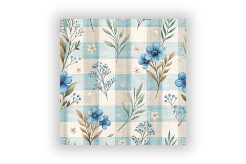 Blue Gingham Checkered Digital Papers, Seamless Watercolor Pattern Bundle, Printable Scrapbook Paper, Farmhouse Floral Design Collection Digital Pattern FloridPrintables 