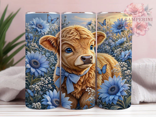 Blue Gingham Highland Calf 20oz Tumbler, Blue Gingham, Highland Calf, Plaid Farm Animal, 20oz Tumbler Wrap, Sublimation Design, Country Cute, Digital Download Sublimation Li Zamperini 