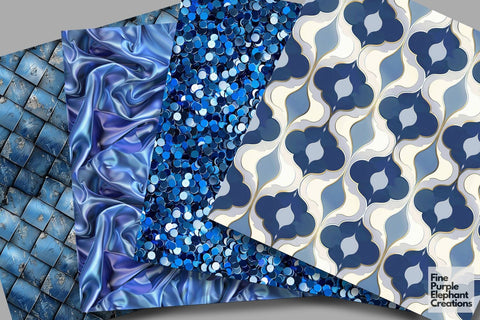 Blue Glam Digital Paper | Luxury Glitter Art Deco Digital Pattern Fine Purple Elephant Creations 