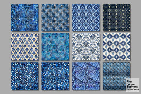 Blue Glam Digital Paper | Luxury Glitter Art Deco Digital Pattern Fine Purple Elephant Creations 