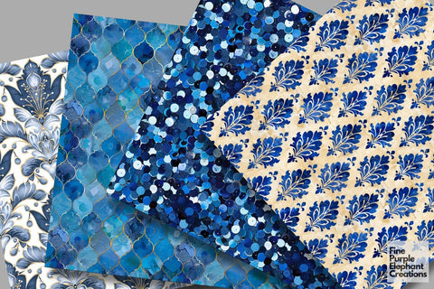 Blue Glam Digital Paper | Luxury Glitter Art Deco Digital Pattern Fine Purple Elephant Creations 