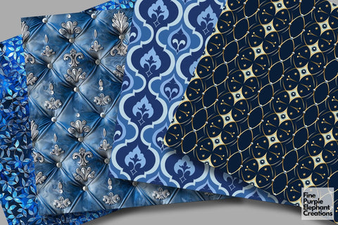 Blue Glam Digital Paper | Luxury Glitter Art Deco Digital Pattern Fine Purple Elephant Creations 