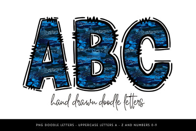 Blue Glitter Brushstroke Alphabet PNG Sublimation BijouBay 
