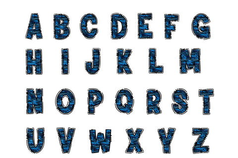 Blue Glitter Brushstroke Alphabet PNG Sublimation BijouBay 