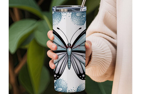 Blue Glitter Butterfly 20oz Tumbler Wrap Sublimation DesignSVG 