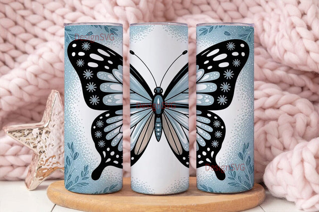 Blue Glitter Butterfly 20oz Tumbler Wrap Sublimation DesignSVG 