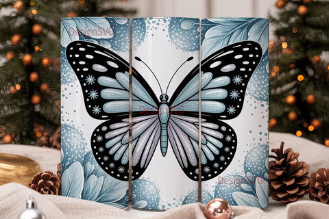 Blue Glitter Butterfly 20oz Tumbler Wrap Sublimation DesignSVG 