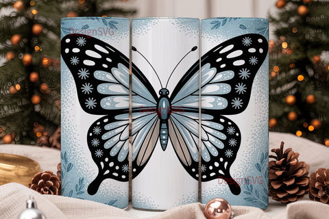 Blue Glitter Butterfly 20oz Tumbler Wrap Sublimation DesignSVG 