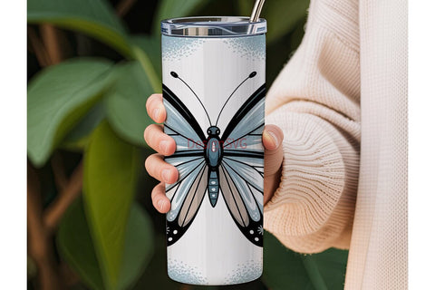 Blue Glitter Butterfly 20oz Tumbler Wrap Sublimation DesignSVG 
