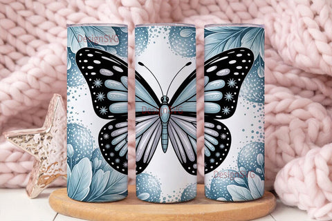 Blue Glitter Butterfly 20oz Tumbler Wrap Sublimation DesignSVG 