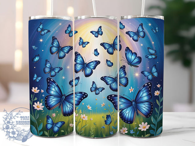 Blue Glitter Butterfly Tumbler, Blue Glitter Art, Sparkle Theme, Elegant Tumbler Wrap, Sublimation Design, 20oz Tumbler, Shiny Artwork Sublimation ToriDesigns 