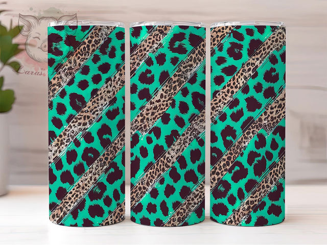Blue Glitter Leopard Print Tumbler, Leopard Print Tumbler, Sparkly Animal Print Tumbler, 20oz Tumbler Sublimation, Trendy Tumbler Wrap, Digital Tumbler Wrap, Glam Tumbler Design Sublimation Lara' s Designs 