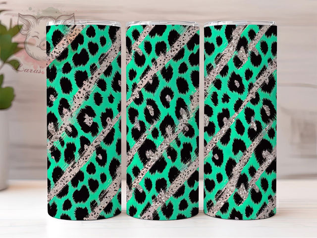 Blue Glitter Leopard Print Tumbler, Leopard Print Tumbler, Sparkly Animal Print Tumbler, 20oz Tumbler Sublimation, Trendy Tumbler Wrap, Digital Tumbler Wrap, Glam Tumbler Design Sublimation Lara' s Designs 