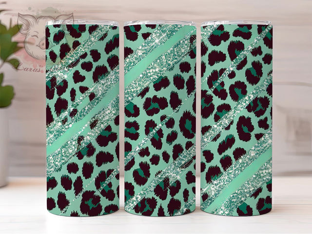 Blue Glitter Leopard Print Tumbler, Leopard Print Tumbler, Sparkly Animal Print Tumbler, 20oz Tumbler Sublimation, Trendy Tumbler Wrap, Digital Tumbler Wrap, Glam Tumbler Design Sublimation Lara' s Designs 