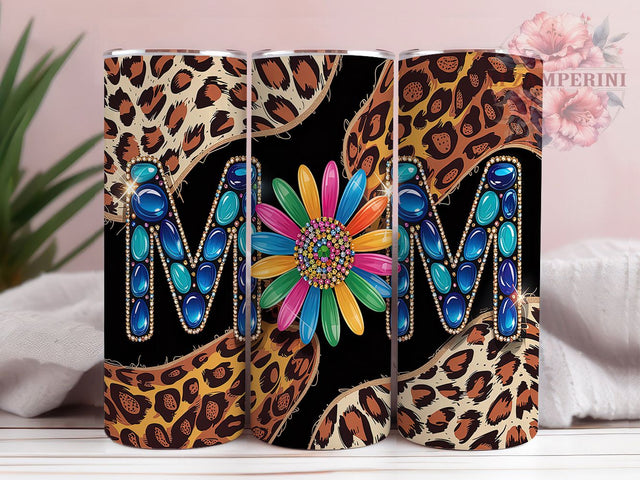Blue Glitter Leopard Sunflower Mom Tumbler, Blue Glitter Tumbler Wrap, Leopard Sunflower Sublimation, 20oz Skinny Tumbler Wrap, Wild Mom Tumbler Design, Boho Mom Sublimation Wrap Sublimation Li Zamperini 