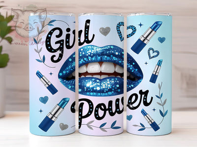 Blue Glitter Lips Tumbler, Girl Power Theme, Feminine Strength, Glam Style, Bold Fashion Design, Sparkle Effect, Tumbler Wrap, Sublimation Design, 20oz Tumbler, Empowerment Artwork Sublimation Lara' s Designs 