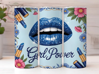 Blue Glitter Lips Tumbler, Girl Power Theme, Feminine Strength, Glam Style, Bold Fashion Design, Sparkle Effect, Tumbler Wrap, Sublimation Design, 20oz Tumbler, Empowerment Artwork Sublimation Lara' s Designs 