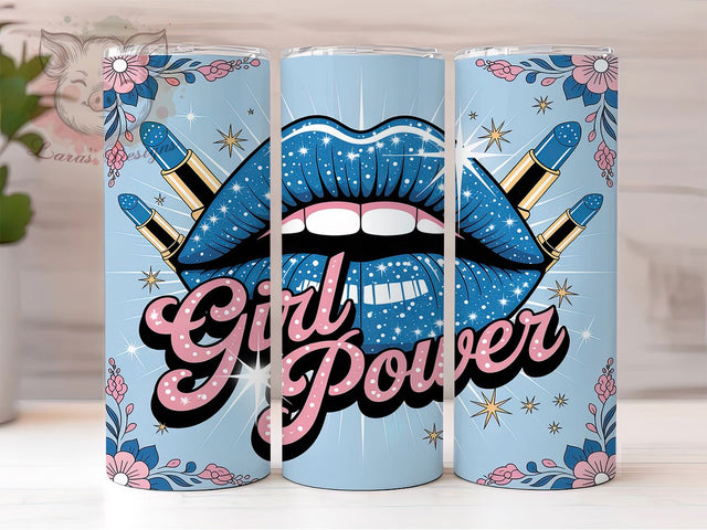 Blue Glitter Lips Tumbler, Girl Power Theme, Feminine Strength, Glam Style, Bold Fashion Design, Sparkle Effect, Tumbler Wrap, Sublimation Design, 20oz Tumbler, Empowerment Artwork Sublimation Lara' s Designs 