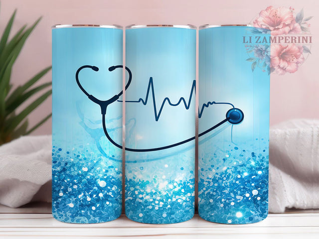 Blue Glitter Nurse Tumbler, Blue Glitter Tumbler, 20oz Nurse Cup, Glitter Nurse Wrap, Healthcare Worker Tumbler, Blue Glitter Sublimation, Nurse Appreciation Tumbler Sublimation Li Zamperini 