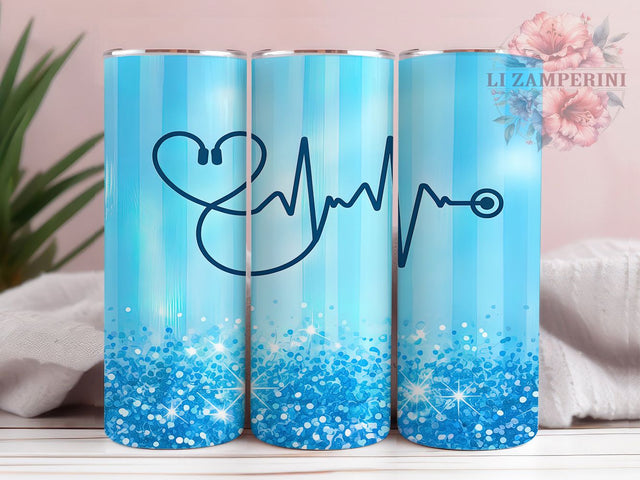 Blue Glitter Nurse Tumbler, Blue Glitter Tumbler, 20oz Nurse Cup, Glitter Nurse Wrap, Healthcare Worker Tumbler, Blue Glitter Sublimation, Nurse Appreciation Tumbler Sublimation Li Zamperini 