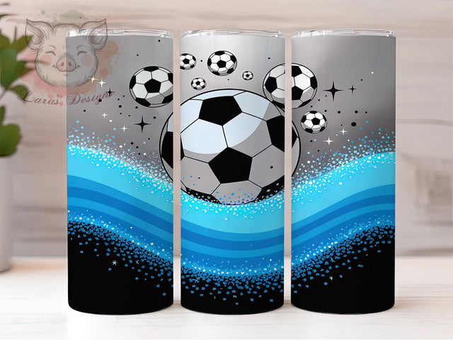 Blue Glitter Soccer Football Tumbler, Football Tumbler Design, Blue Sports Pattern, 20Oz Sublimation Wrap, Glitter Soccer Print, Football Theme Art, Tumbler Sublimation Sublimation Lara' s Designs 