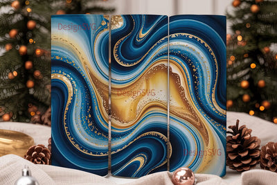 Blue Gold Agate 20oz Tumbler Wrap Sublimation DesignSVG 
