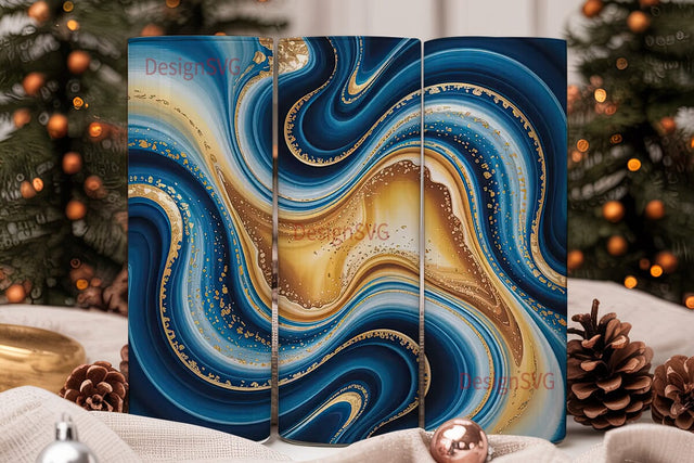 Blue Gold Agate 20oz Tumbler Wrap Sublimation DesignSVG 
