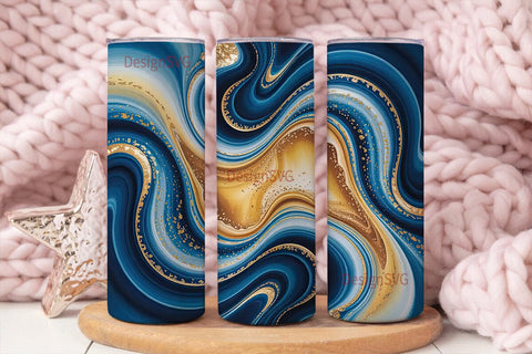 Blue Gold Agate 20oz Tumbler Wrap Sublimation DesignSVG 