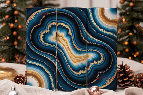 Blue Gold Agate 20oz Tumbler Wrap Sublimation DesignSVG 