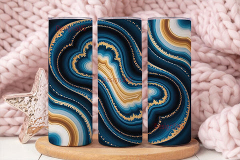 Blue Gold Agate 20oz Tumbler Wrap Sublimation DesignSVG 