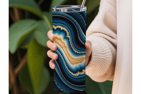 Blue Gold Agate 20oz Tumbler Wrap Sublimation DesignSVG 