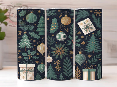 Blue Gold Christmas Trees Tumbler, Christmas Trees, Holiday Wrap, Festive Tumbler, Winter Pattern, 20oz Tumbler, Sublimation Print Sublimation Lara' s Designs 