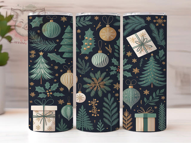 Blue Gold Christmas Trees Tumbler, Christmas Trees, Holiday Wrap, Festive Tumbler, Winter Pattern, 20oz Tumbler, Sublimation Print Sublimation Lara' s Designs 