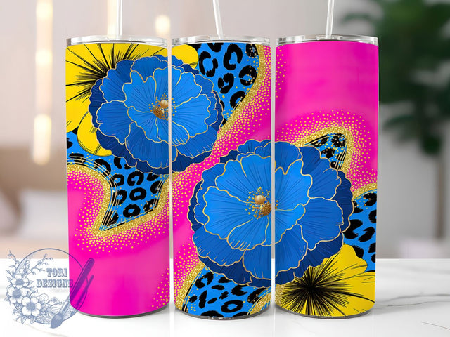 Blue Gold Floral Leopard Tumbler, Floral Leopard Pattern, Elegant Cheetah Design, 20Oz Sublimation Wrap, Luxury Floral Animal Print, Gold Accent Leopard Texture, Tumbler Sublimation Sublimation ToriDesigns 