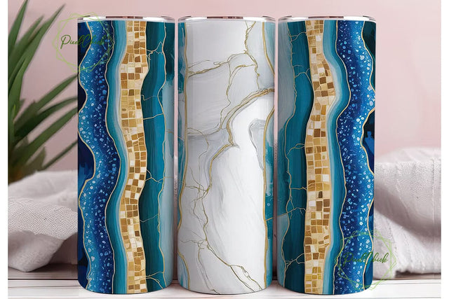 Blue Gold Geode Marble Tumbler Wrap PNG Sublimation PixelChick 