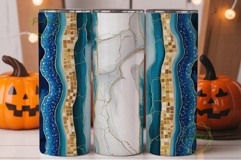 Blue Gold Geode Marble Tumbler Wrap PNG Sublimation PixelChick 