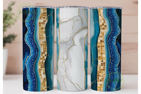 Blue Gold Geode Marble Tumbler Wrap PNG Sublimation PixelChick 