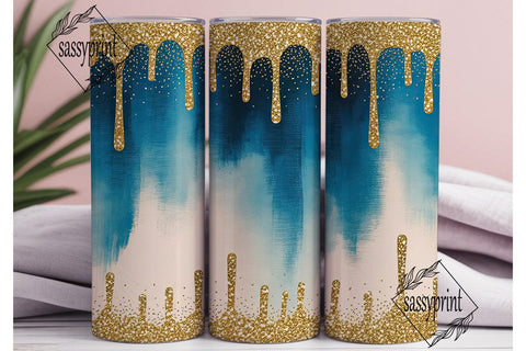 Blue Gold Glitter Drips Tumbler Wrap Sublimation sassyprint 