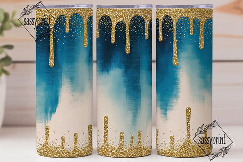 Blue Gold Glitter Drips Tumbler Wrap Sublimation sassyprint 