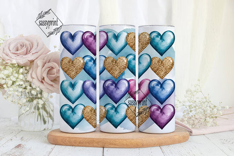 Blue Gold Glitter Hearts 20oz Tumbler Sublimation sassyprint 