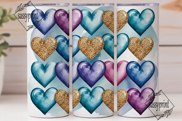 Blue Gold Glitter Hearts 20oz Tumbler Sublimation sassyprint 