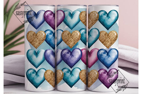 Blue Gold Glitter Hearts 20oz Tumbler Sublimation sassyprint 
