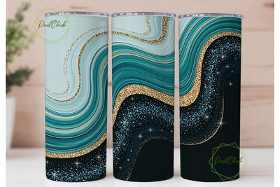 Blue Gold Glitter Marble 20oz Tumbler Sublimation PixelChick 