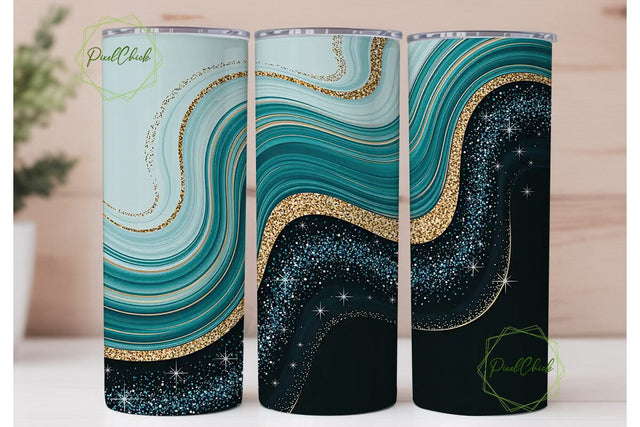 Blue Gold Glitter Marble 20oz Tumbler Sublimation PixelChick 